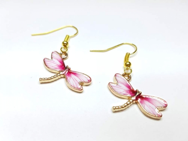 Libellen Ohrringe goldfarben rosa